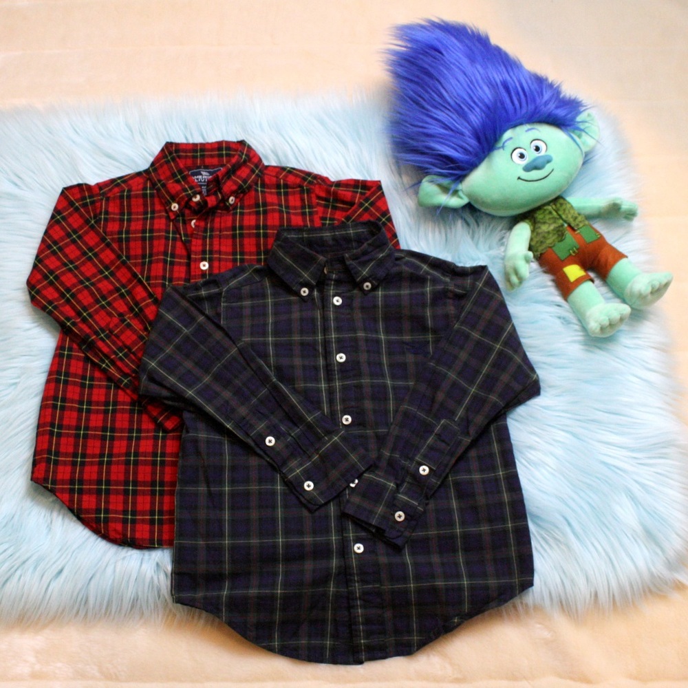 2pc Bundle Plaid Long Sleeve Button Down Shirt